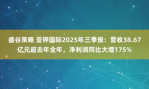 盛谷策略 亚钾国际2025年三季报：营收38.67亿元超去年全年，净利润同比大增175%